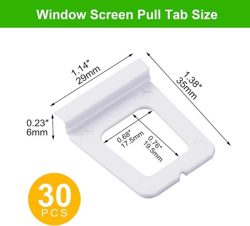Wulankd 30 Pack Window Screen Pull Tab, Window Screen Lift Plate Replacement Part Flat Spline Groove Pull Plate Clamp, White - Image 3
